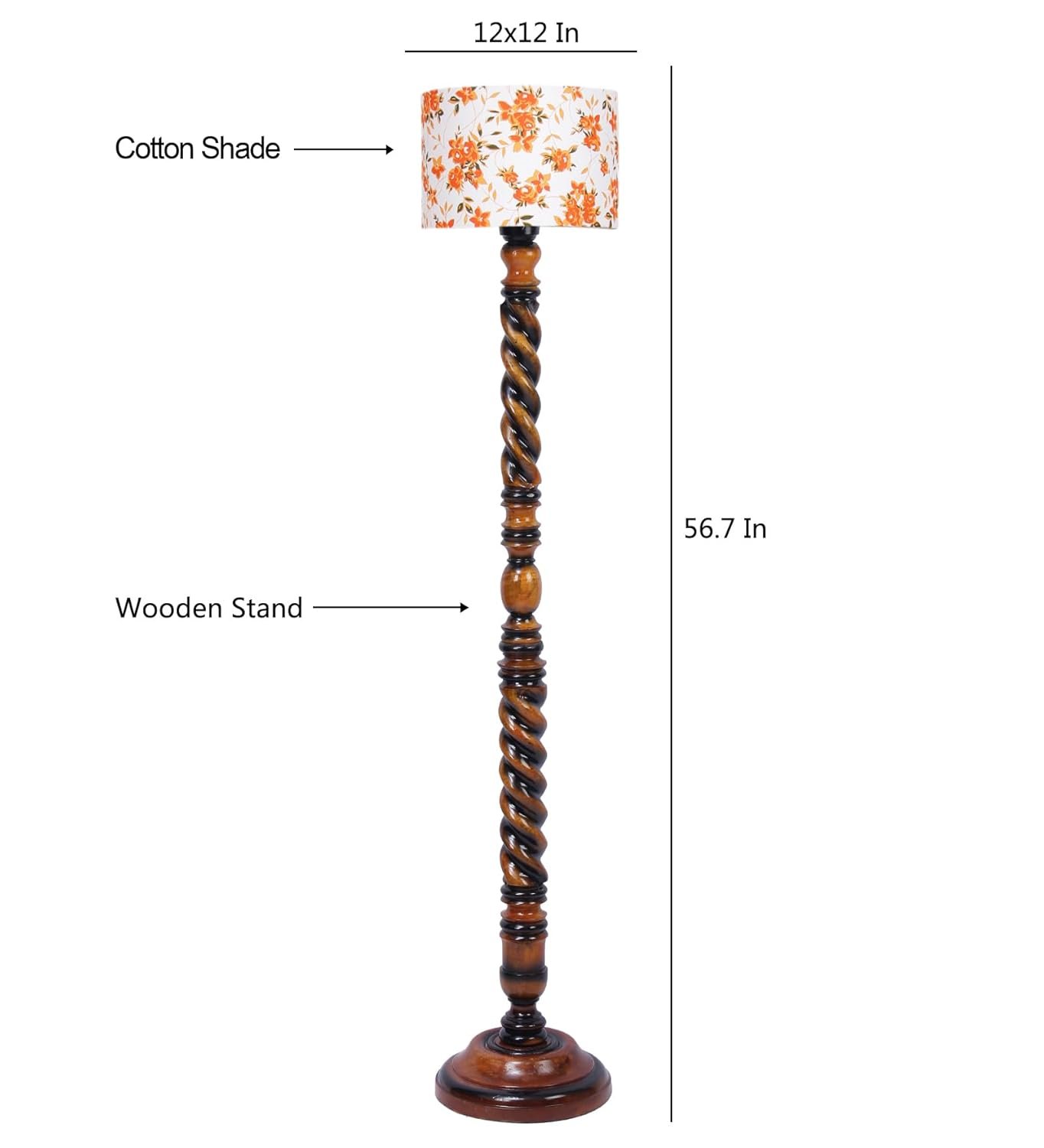 Printed Cotton Drum Wooden Floor Lamp -14 (12x56.7inches) -Closed Snake