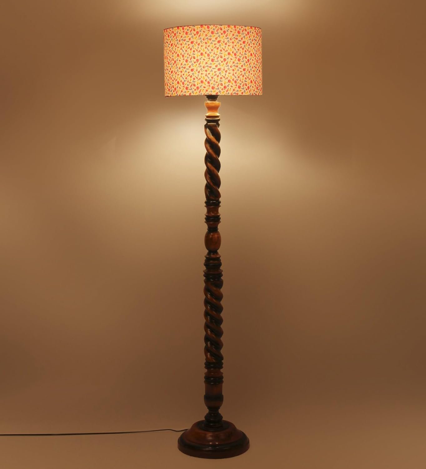 Printed Cotton Drum Wooden Floor Lamp -15 (12x56.7inches) -Closed Snake