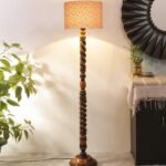 Printed Cotton Drum Wooden Floor Lamp -15 (12×56.7inches) -Closed Snake
