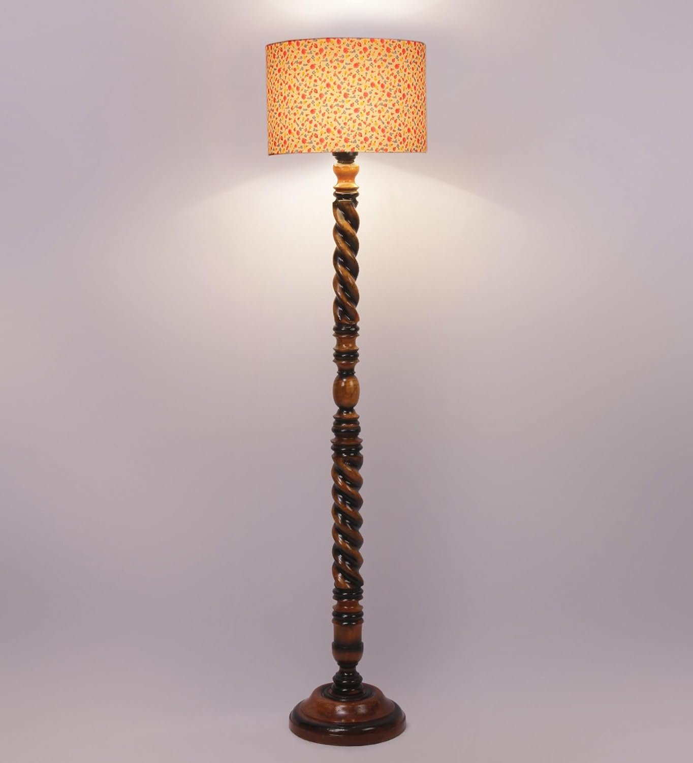Printed Cotton Drum Wooden Floor Lamp -15 (12x56.7inches) -Closed Snake