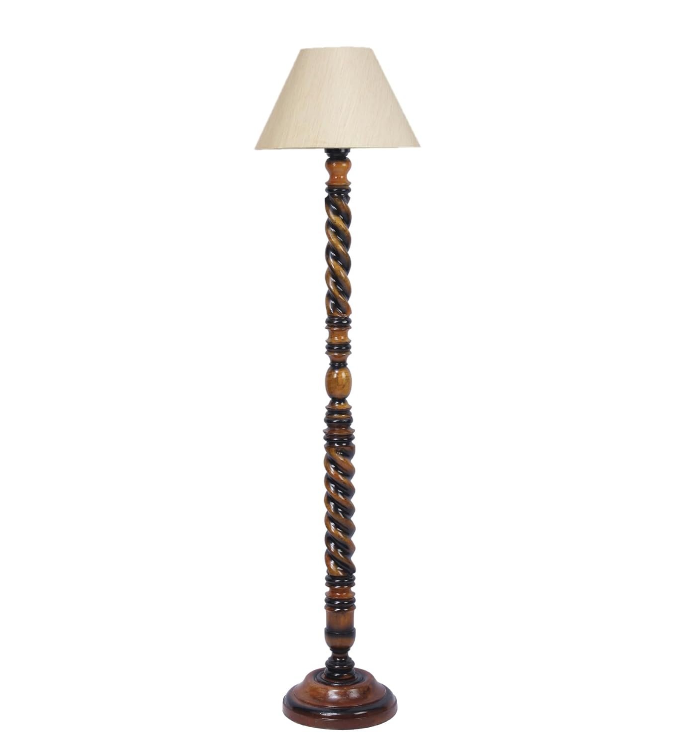 Off-White Cotton Conical Wooden Floor Lamp -20(14x55.75inches) -Closed Snake
