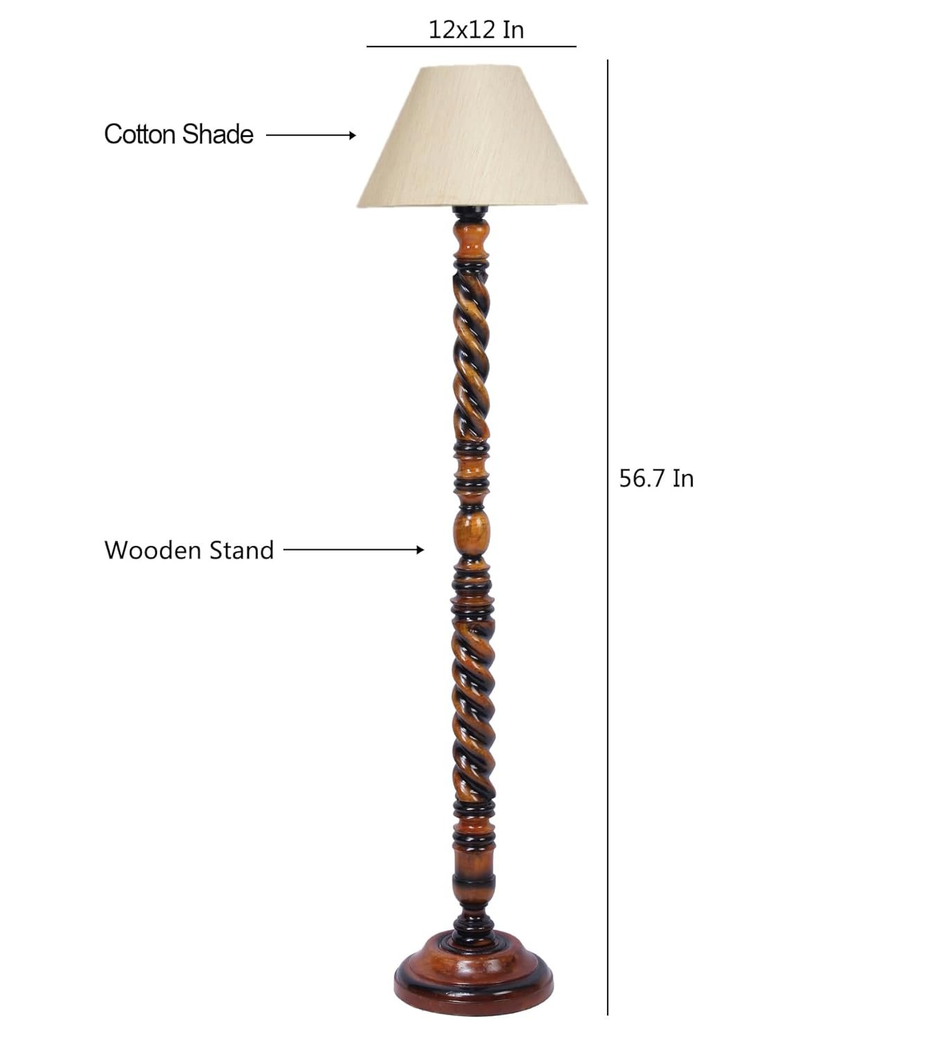 Off-White Cotton Conical Wooden Floor Lamp -20(14x55.75inches) -Closed Snake