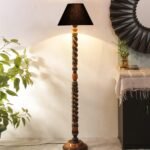 Black Cotton Conical Wooden Floor Lamp -21 (14×55.75inches) -Closed Snake