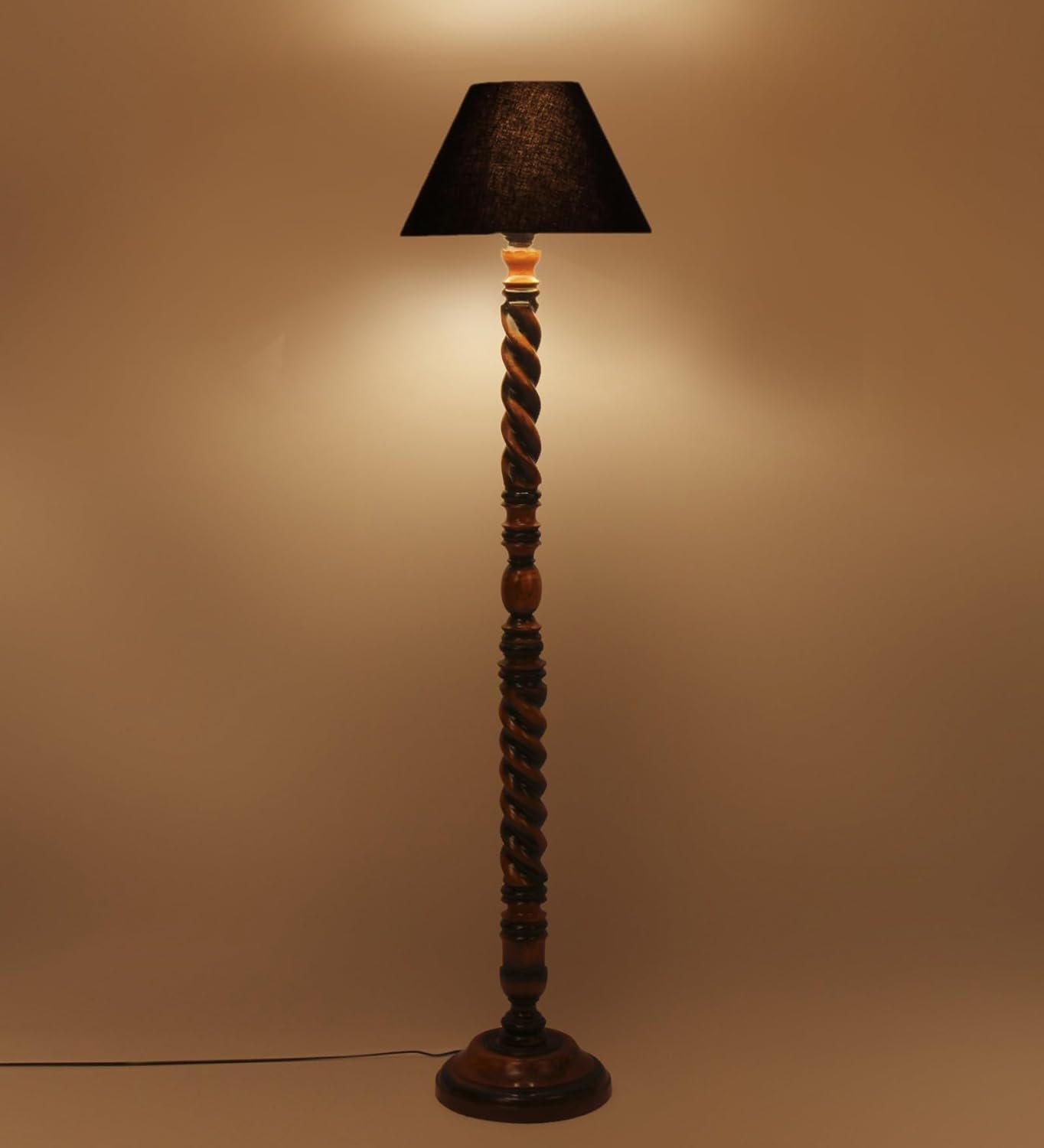 Black Cotton Conical Wooden Floor Lamp -21 (14x55.75inches) -Closed Snake