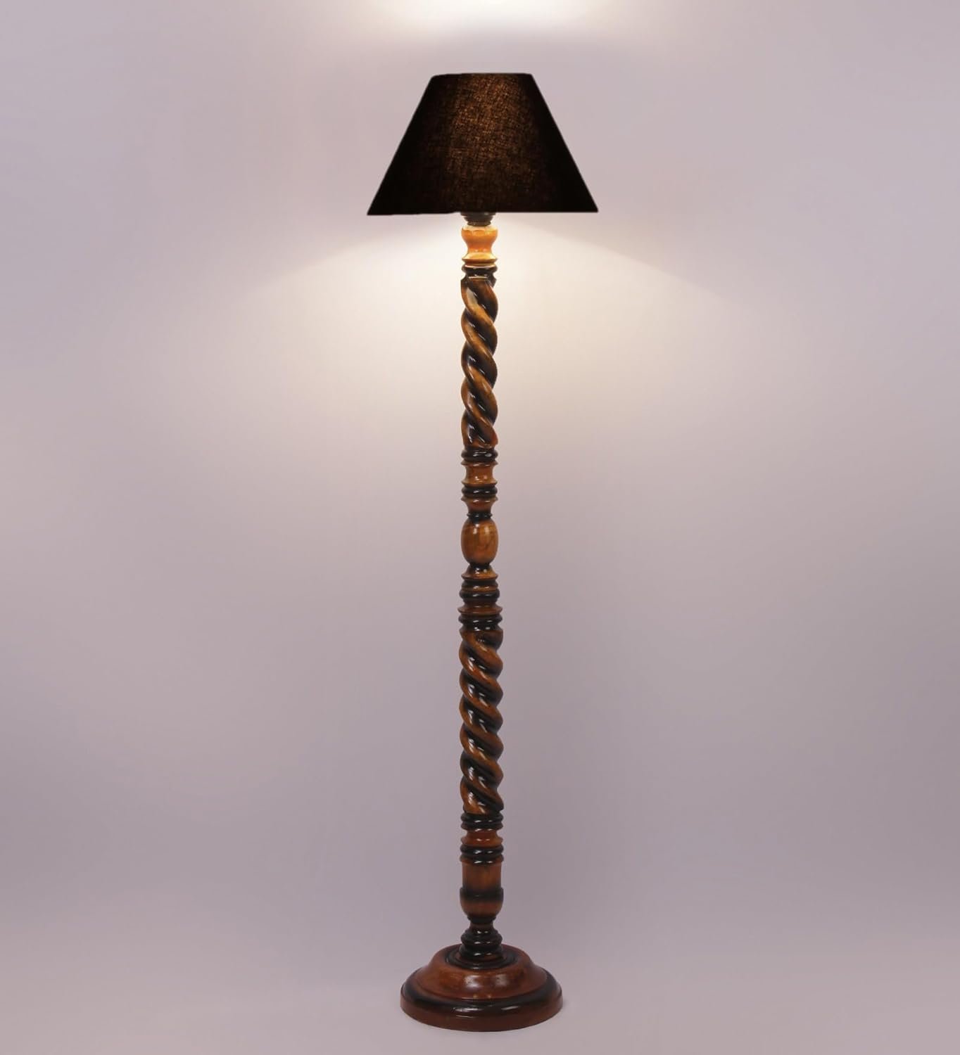 Black Cotton Conical Wooden Floor Lamp -21 (14x55.75inches) -Closed Snake