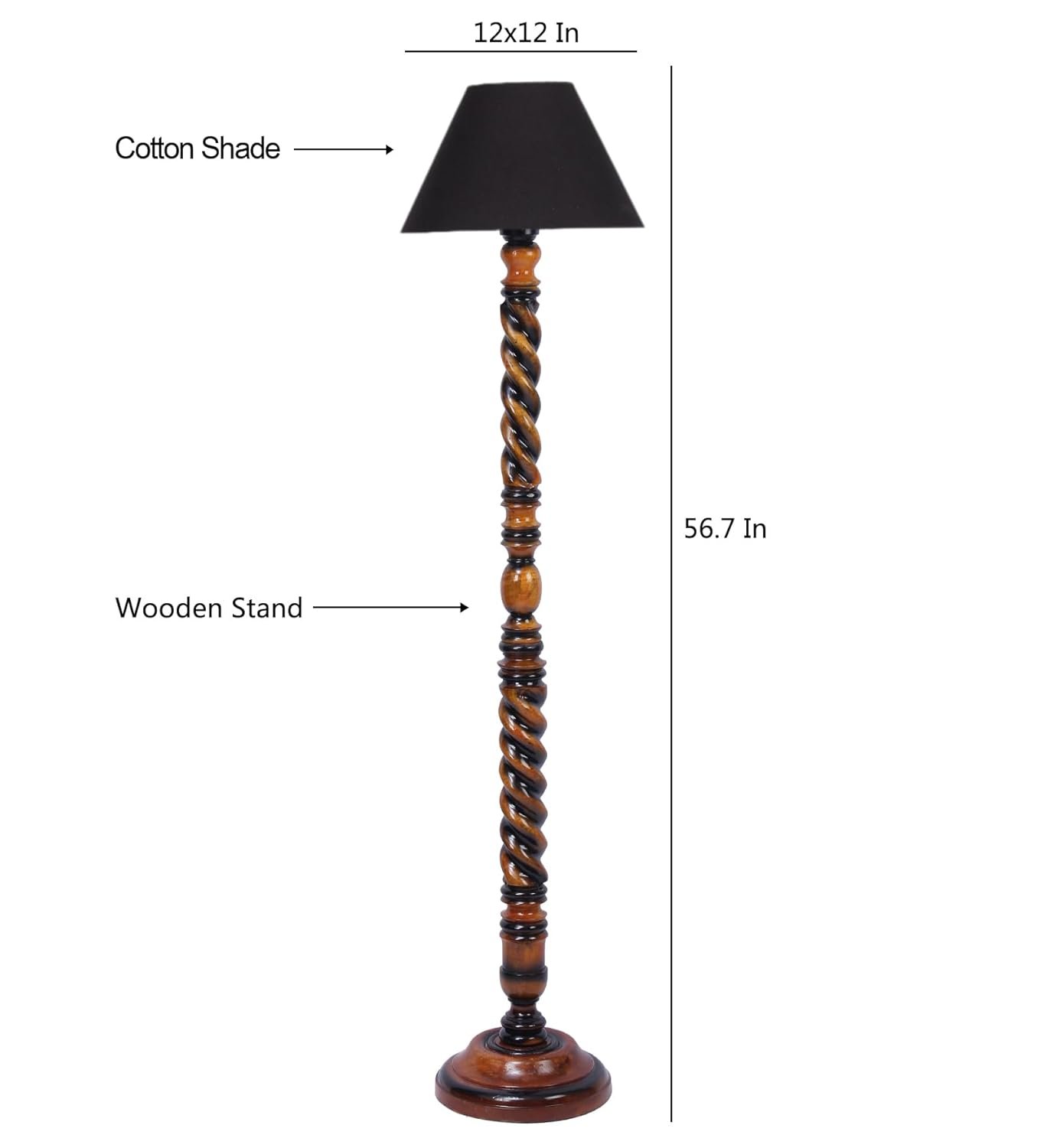 Black Cotton Conical Wooden Floor Lamp -21 (14x55.75inches) -Closed Snake