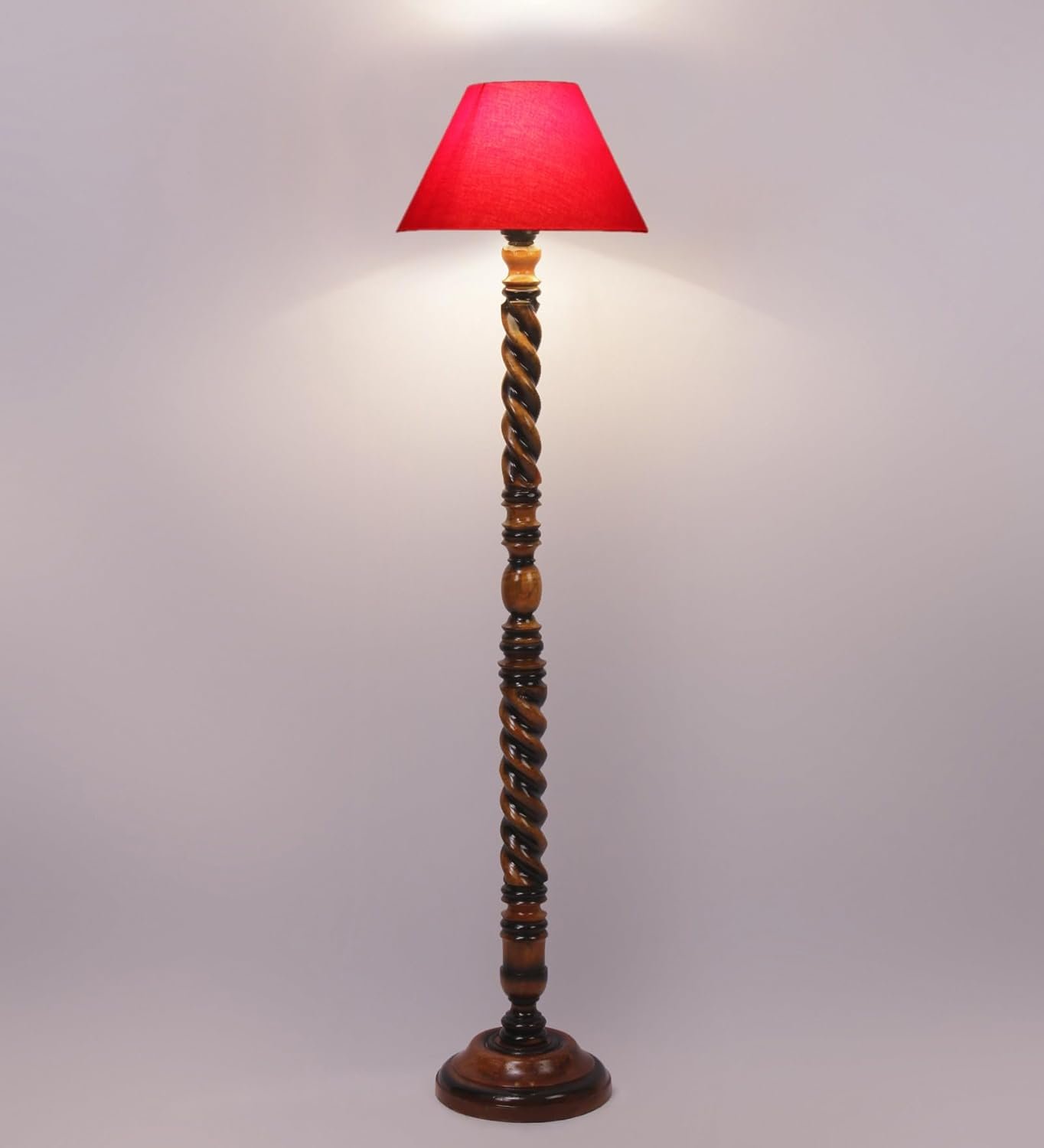 Red Cotton Conical Wooden Floor Lamp -22-(14x55.75inches) -Closed Snake