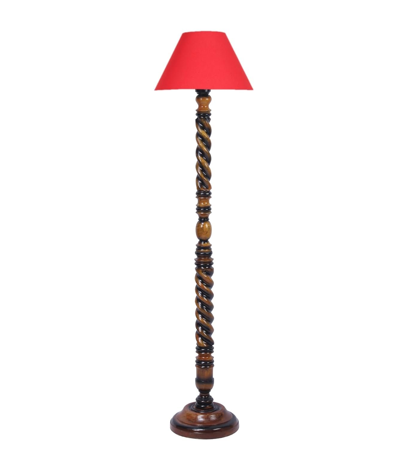 Red Cotton Conical Wooden Floor Lamp -22-(14x55.75inches) -Closed Snake