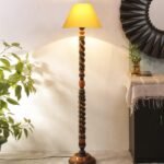 Yellow Cotton Conical Wooden Floor Lamp -24-(14×55.75inches) -Closed Snake