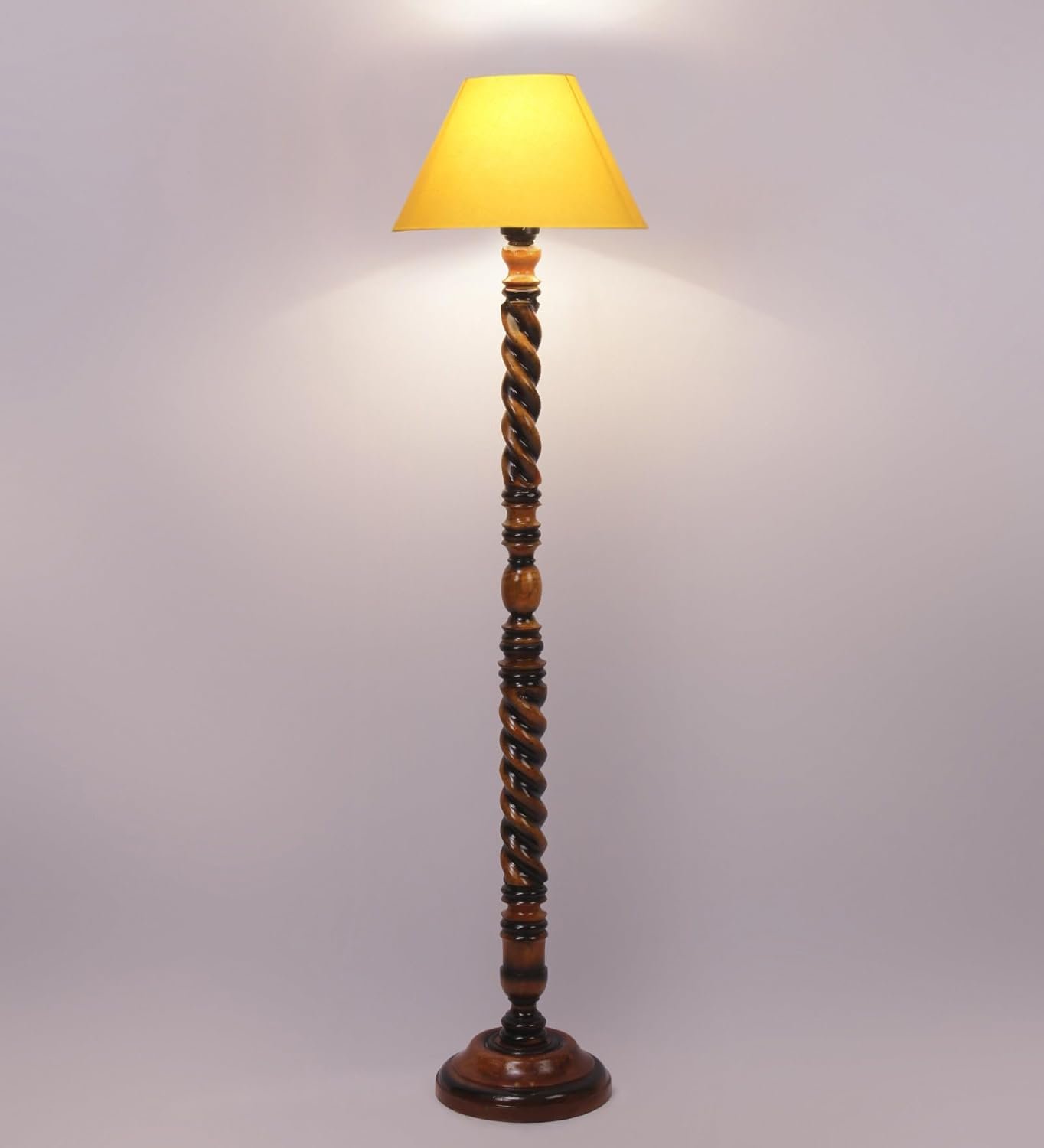 Yellow Cotton Conical Wooden Floor Lamp -24-(14x55.75inches) -Closed Snake