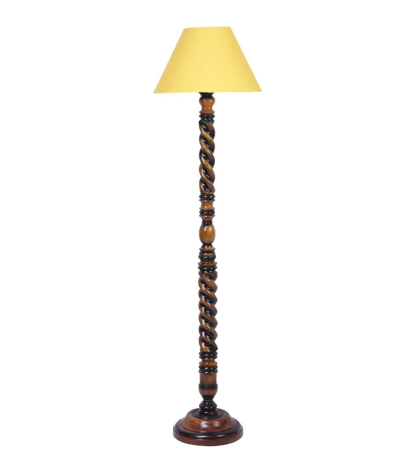 Yellow Cotton Conical Wooden Floor Lamp -24-(14x55.75inches) -Closed Snake