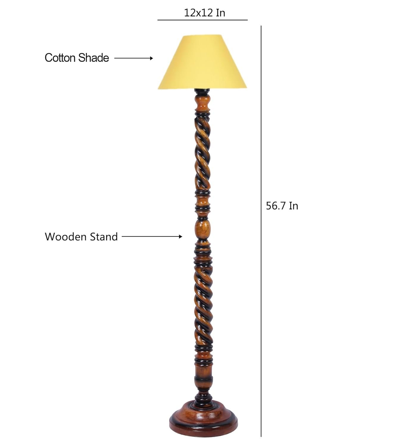Yellow Cotton Conical Wooden Floor Lamp -24-(14x55.75inches) -Closed Snake