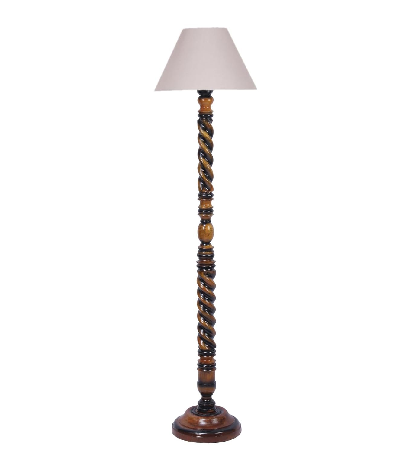 Grey Cotton Conical Wooden Floor Lamp -25-(14x55.75inches) -Closed Snake