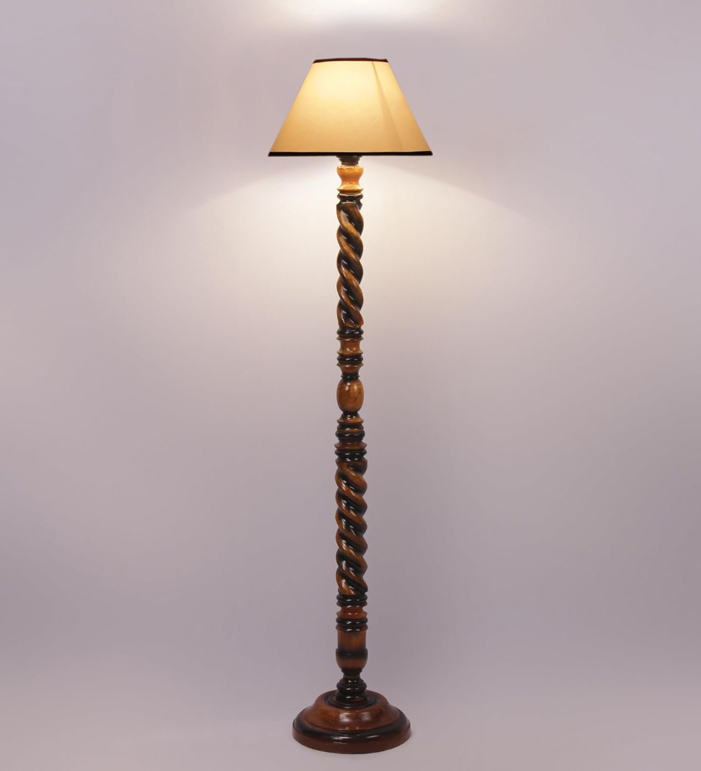 White & Black Cotton Conical Wooden Floor Lamp -26-(14x55.75inches) -Closed Snake