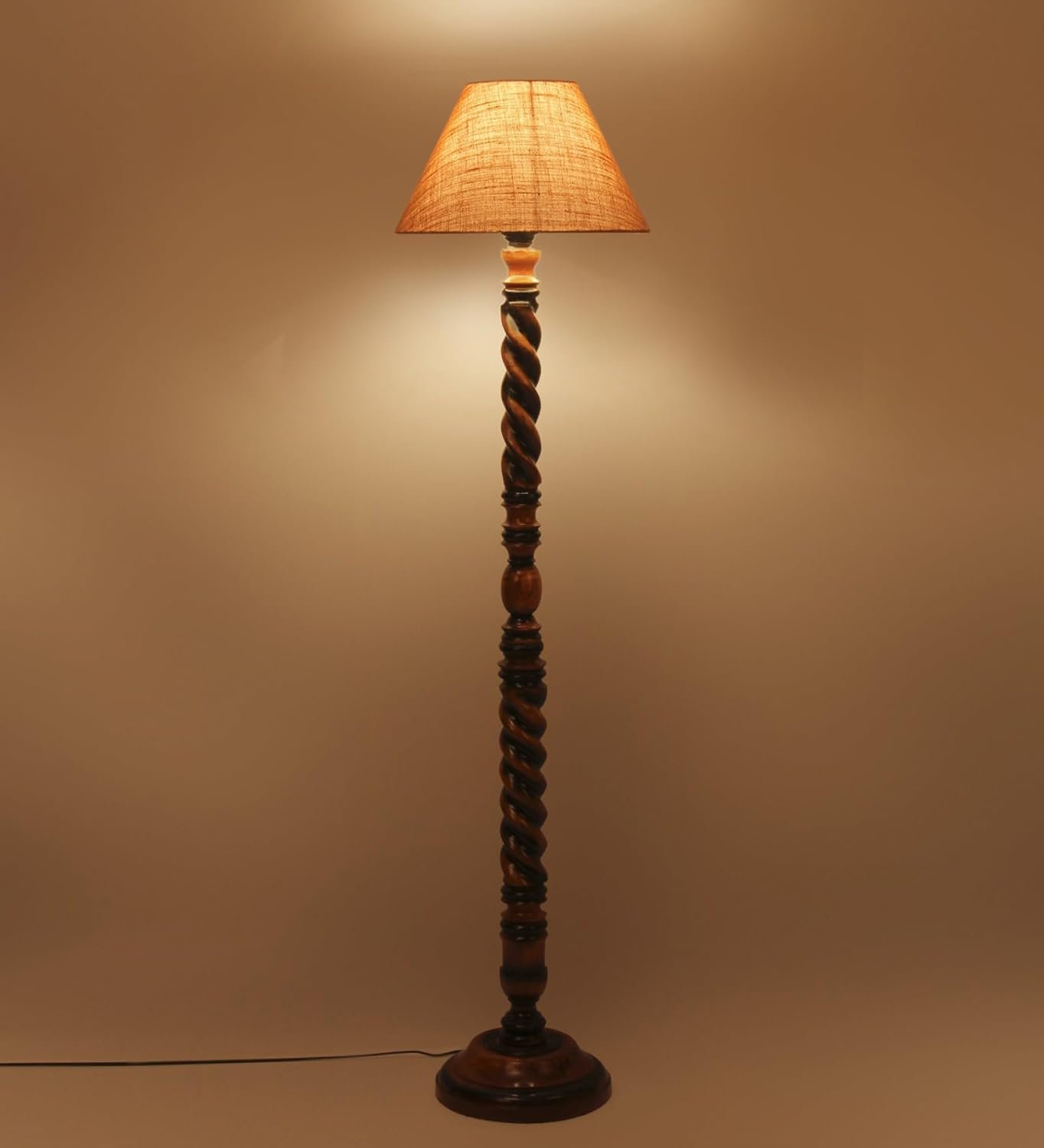 Beige Jute Conical Wooden Floor Lamp -27-(14x55.75inches) -Closed Snake