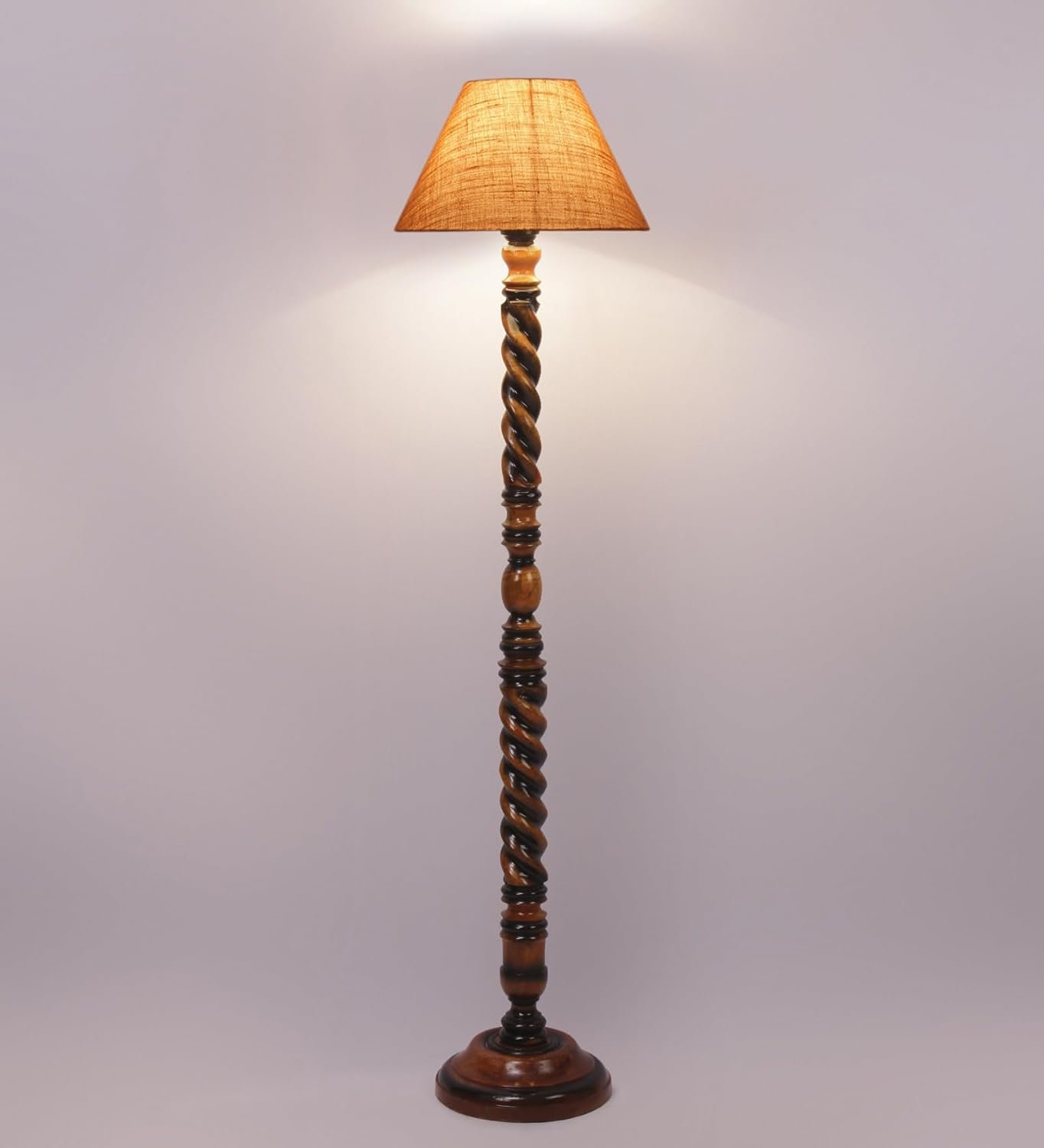 Beige Jute Conical Wooden Floor Lamp -27-(14x55.75inches) -Closed Snake