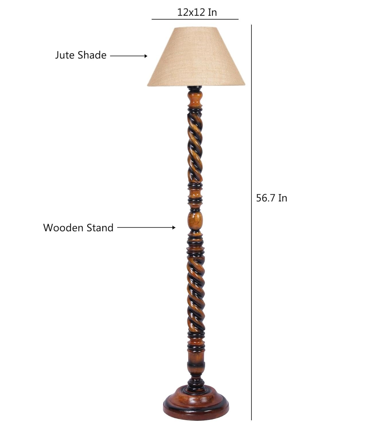 Beige Jute Conical Wooden Floor Lamp -27-(14x55.75inches) -Closed Snake