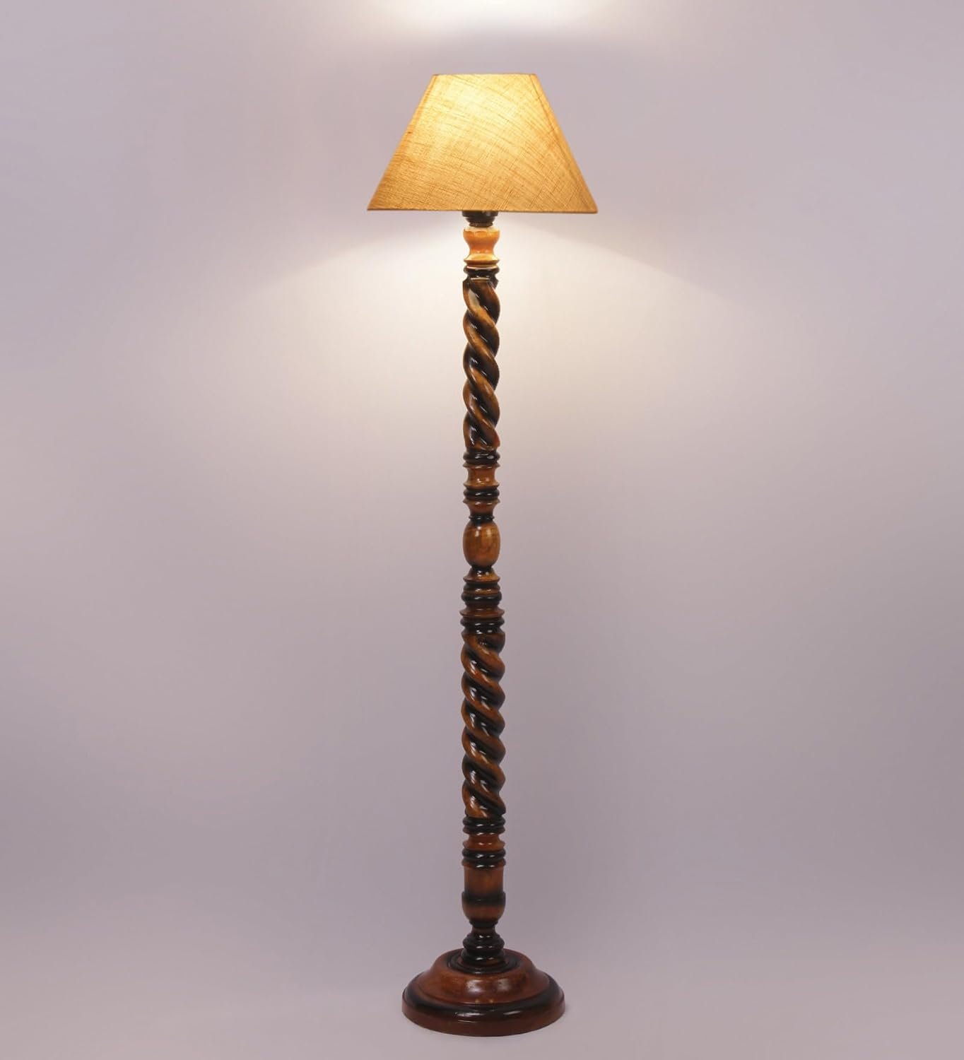 White Jute Conical Wooden Floor Lamp -28-(14x55.75inches) -Closed Snake