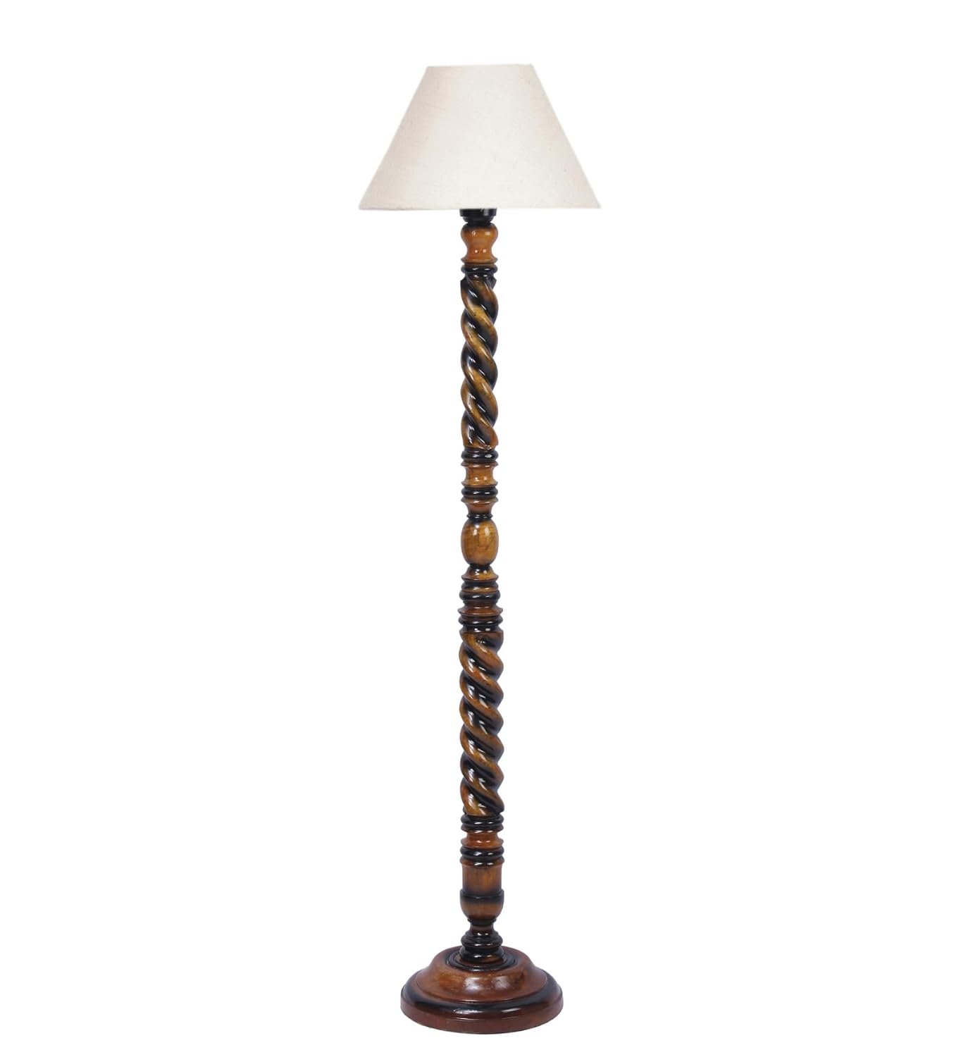 White Jute Conical Wooden Floor Lamp -28-(14x55.75inches) -Closed Snake