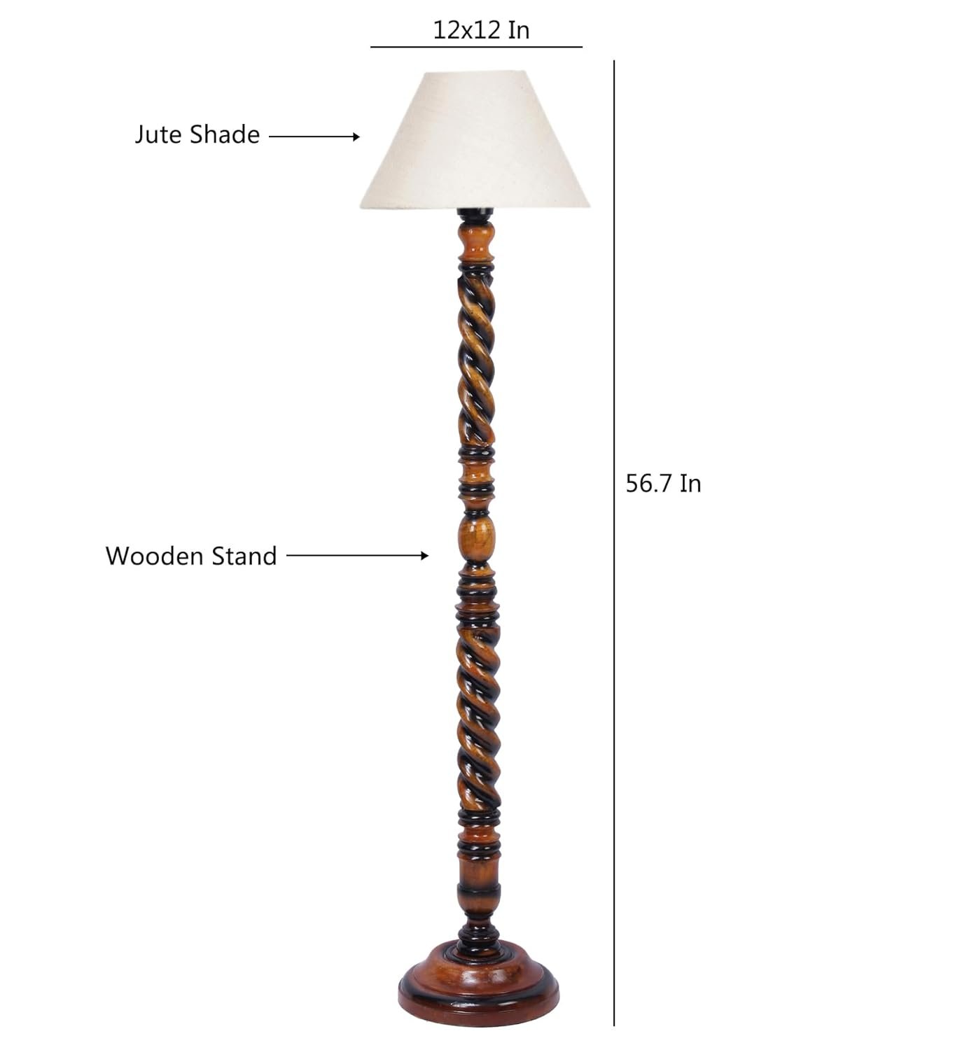 White Jute Conical Wooden Floor Lamp -28-(14x55.75inches) -Closed Snake