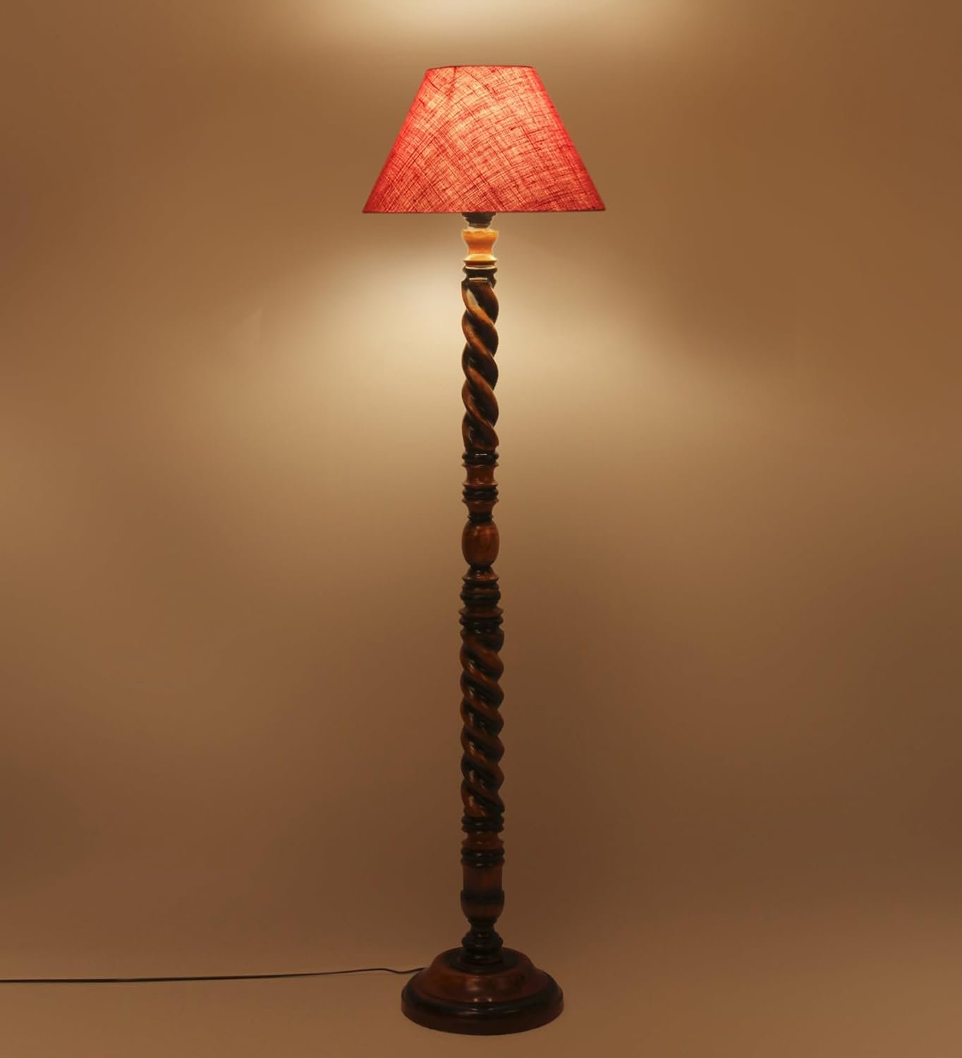 Pink Jute Conical Wooden Floor Lamp -29-(14x55.75inches) -Closed Snake
