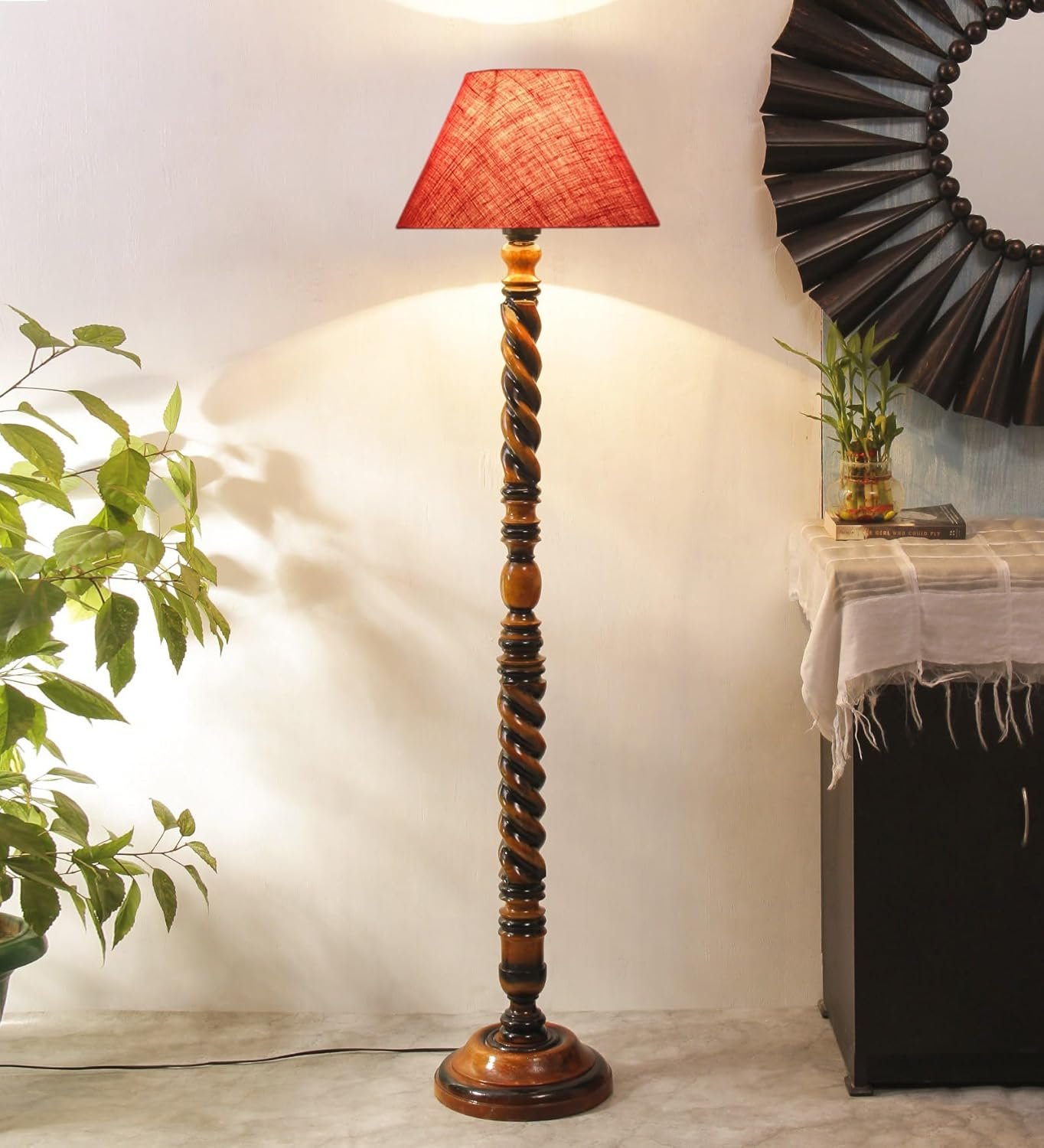 Pink Jute Conical Wooden Floor Lamp -29-(14x55.75inches) -Closed Snake