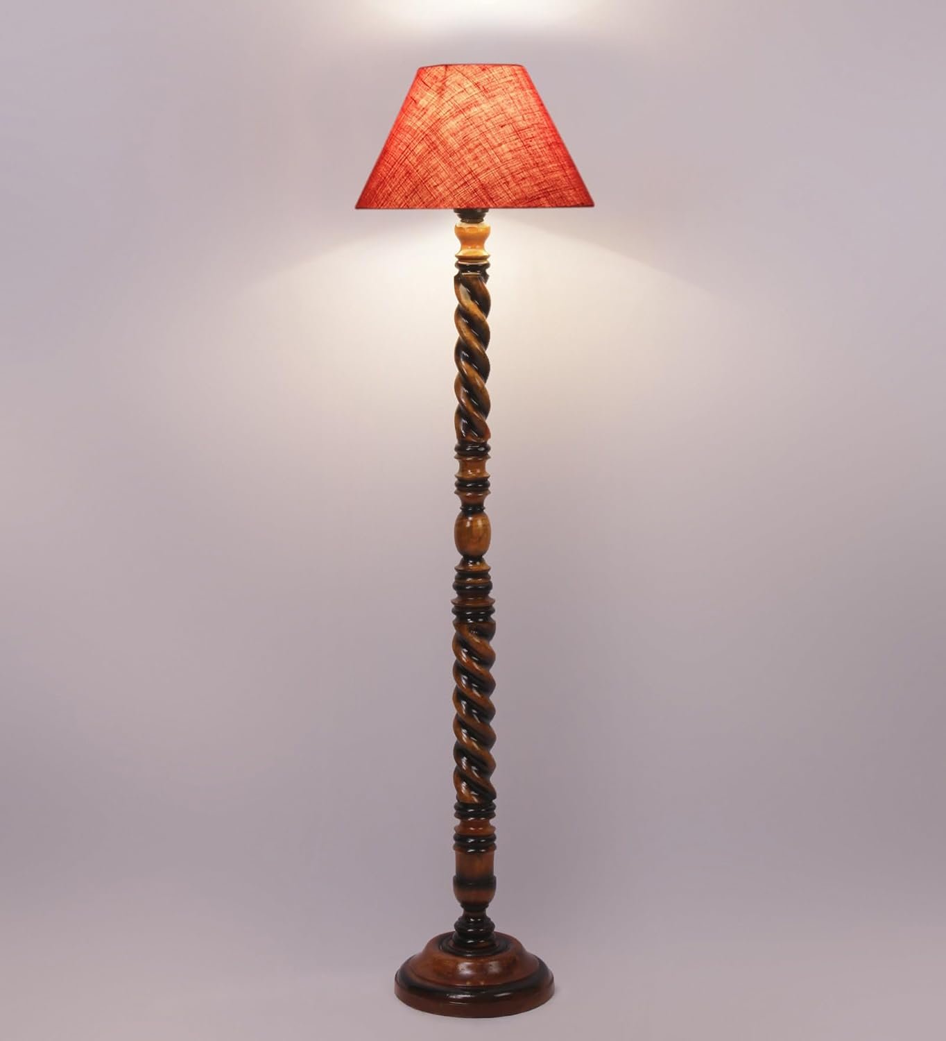Pink Jute Conical Wooden Floor Lamp -29-(14x55.75inches) -Closed Snake