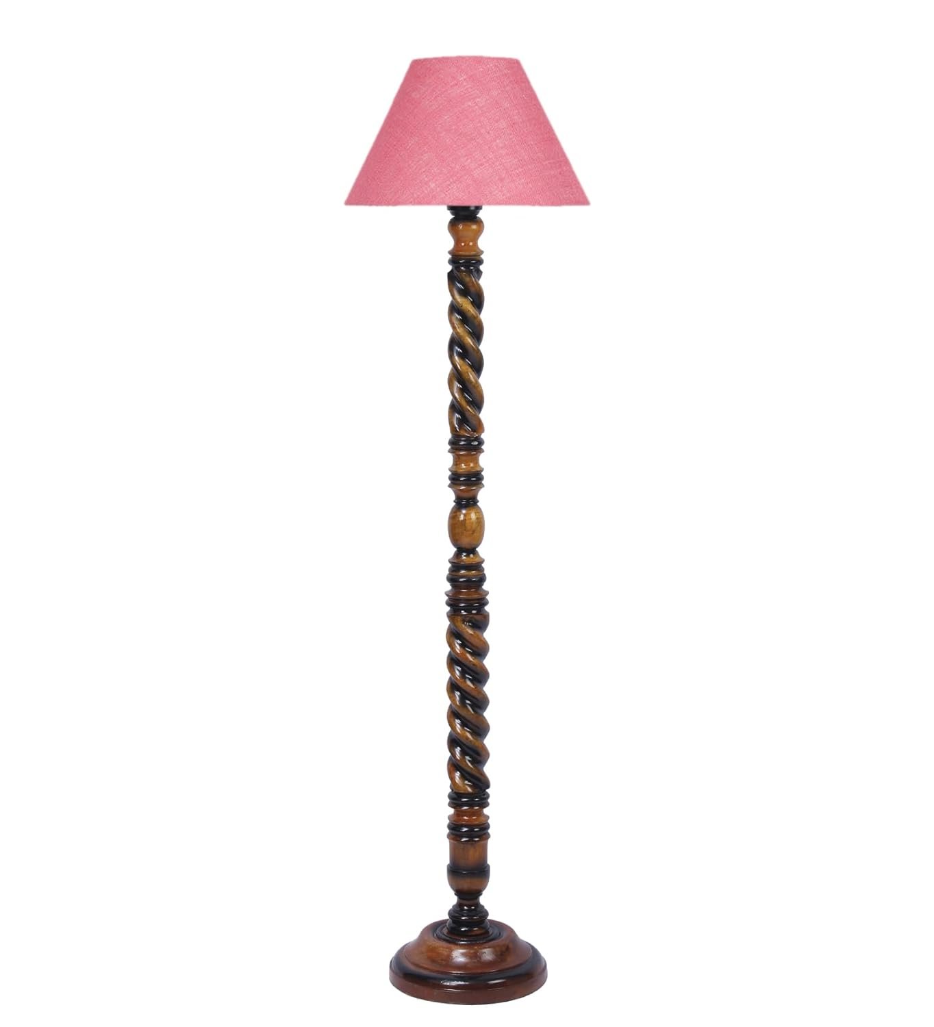 Pink Jute Conical Wooden Floor Lamp -29-(14x55.75inches) -Closed Snake