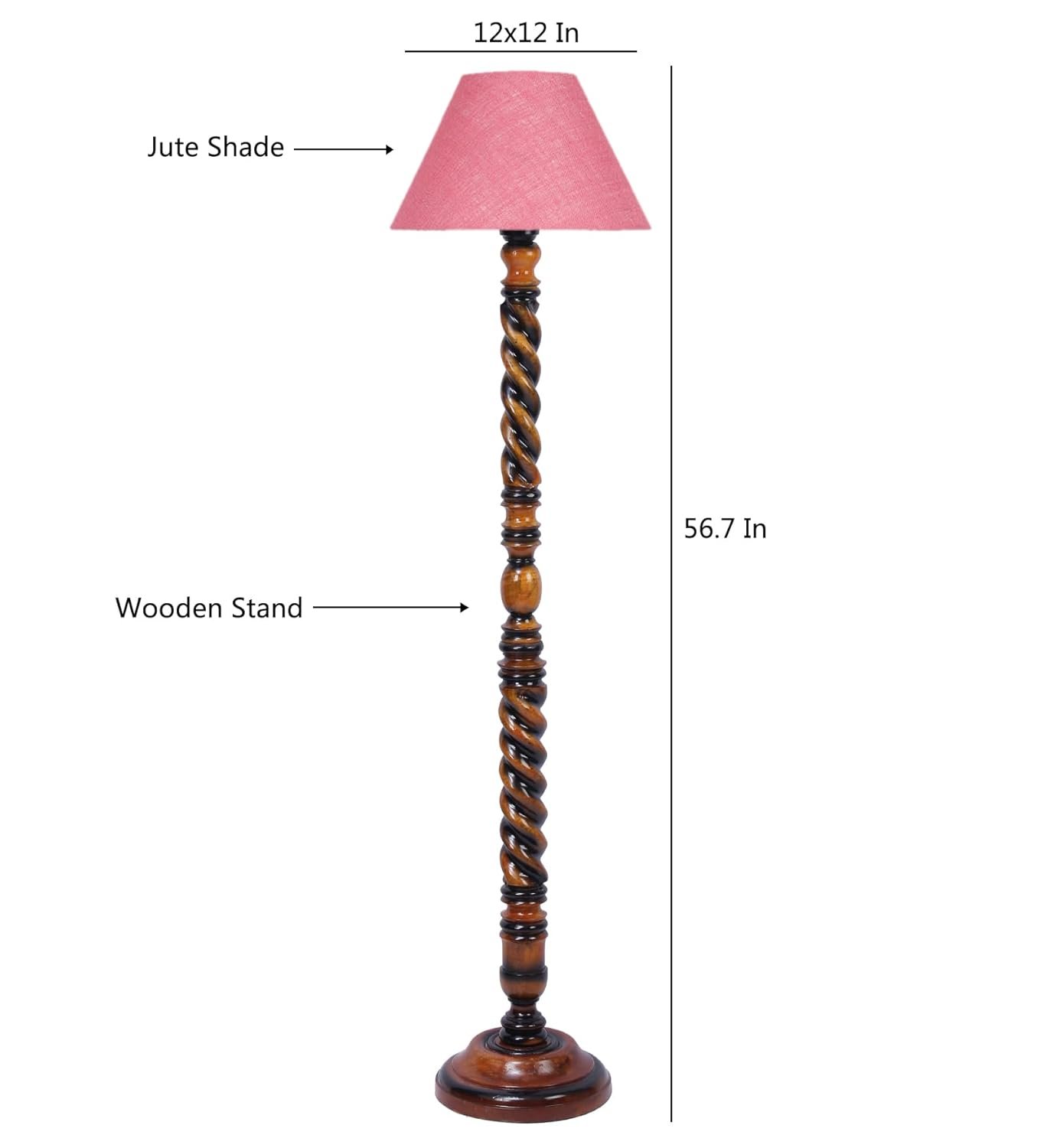 Pink Jute Conical Wooden Floor Lamp -29-(14x55.75inches) -Closed Snake