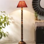 Maroon Jute Conical Wooden Floor Lamp -30-(14×55.75inches) -Closed Snake