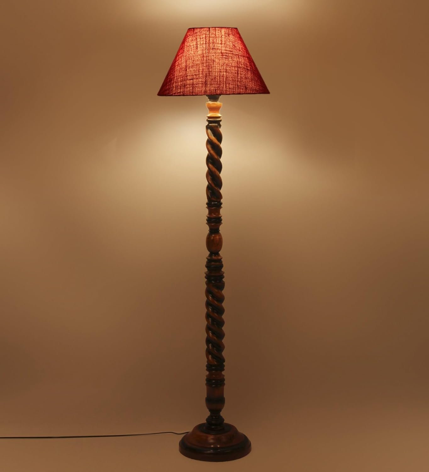 Maroon Jute Conical Wooden Floor Lamp -30-(14x55.75inches) -Closed Snake