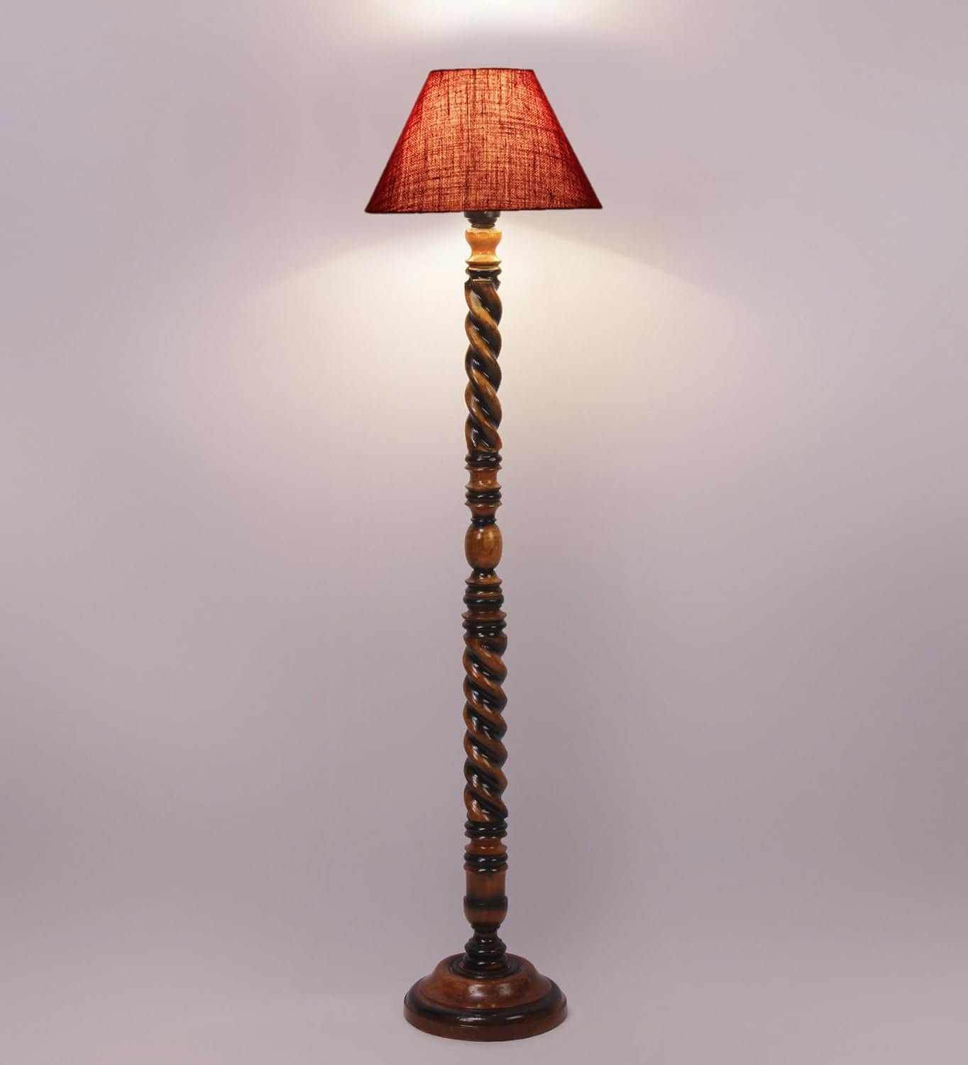 Maroon Jute Conical Wooden Floor Lamp -30-(14x55.75inches) -Closed Snake
