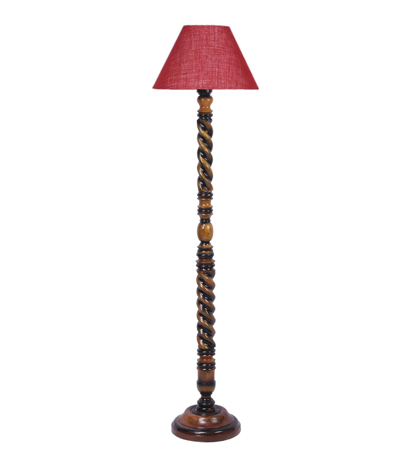 Maroon Jute Conical Wooden Floor Lamp -30-(14x55.75inches) -Closed Snake