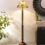 Printed Cotton Conical Wooden Floor Lamp -32-(14×55.75inches) -Closed Snake