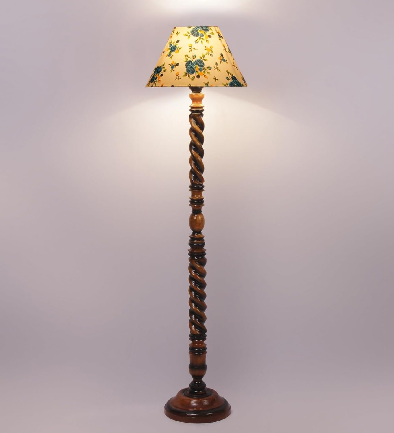 Printed Cotton Conical Wooden Floor Lamp -32-(14x55.75inches) -Closed Snake