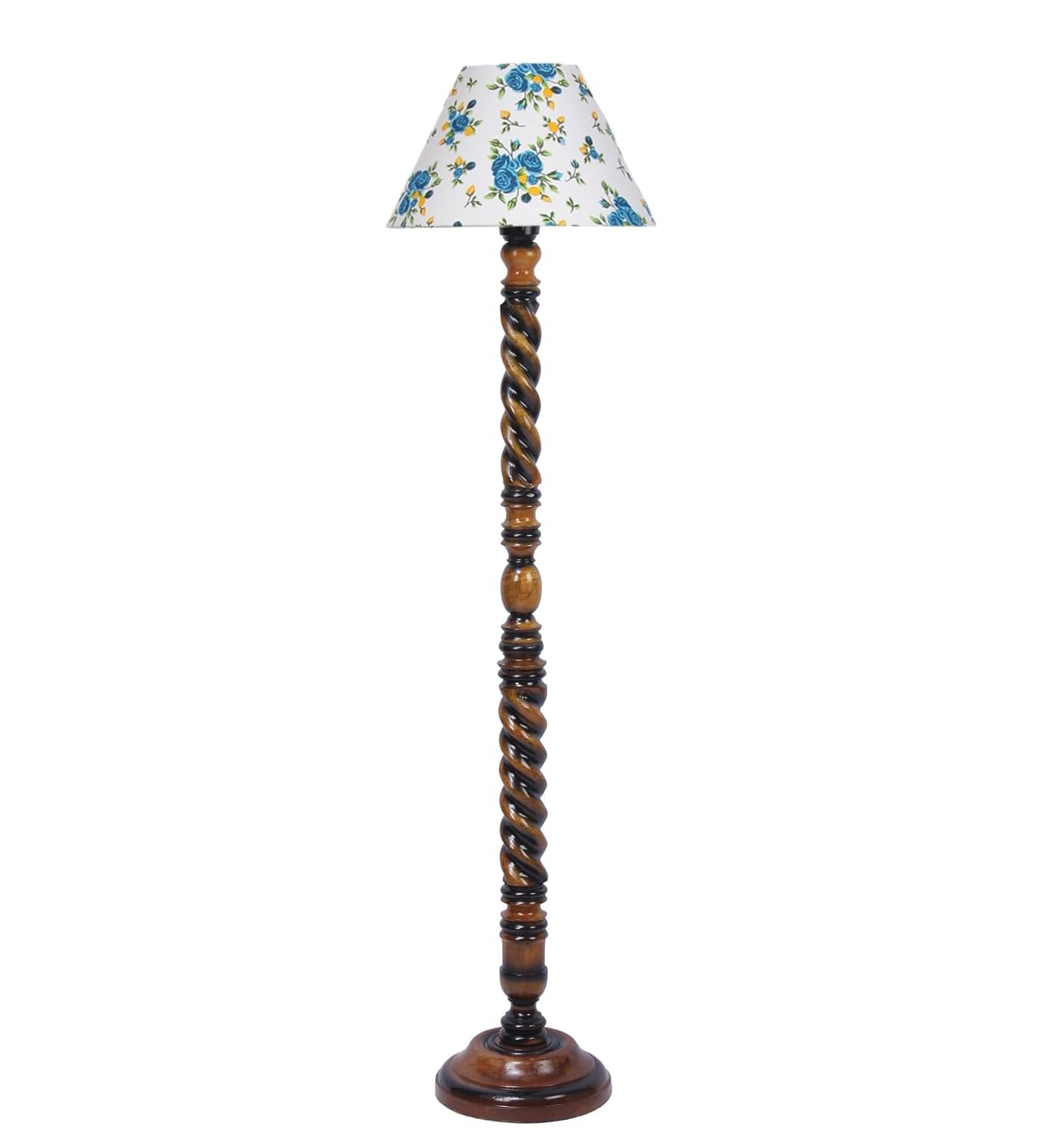 Printed Cotton Conical Wooden Floor Lamp -32-(14x55.75inches) -Closed Snake