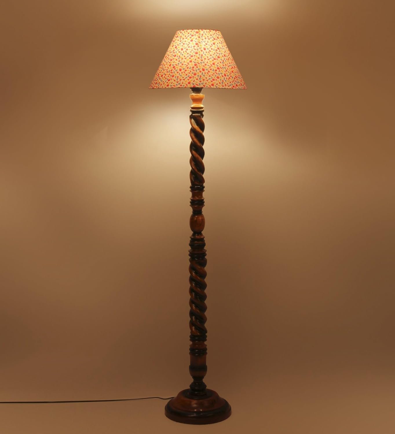 Printed Cotton Conical Wooden Floor Lamp -34(14x55.75inches) -Closed Snake