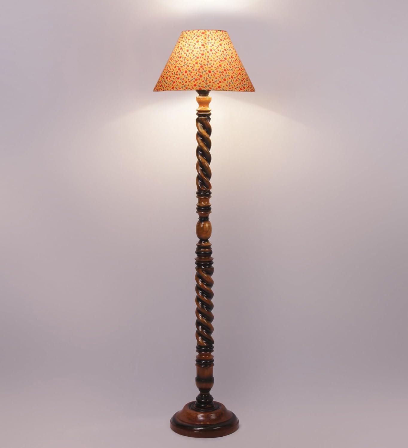 Printed Cotton Conical Wooden Floor Lamp -34(14x55.75inches) -Closed Snake