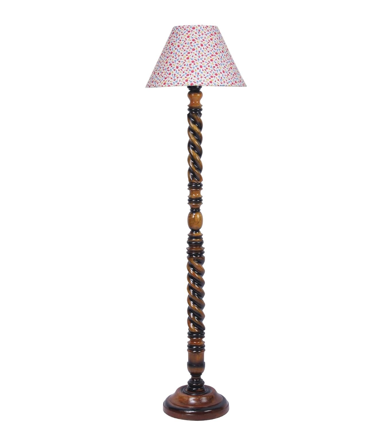 Printed Cotton Conical Wooden Floor Lamp -34(14x55.75inches) -Closed Snake