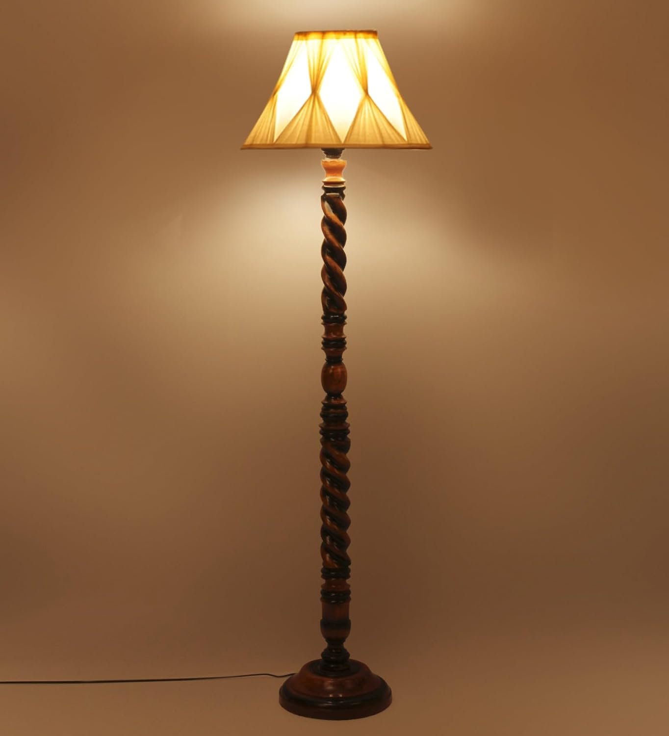 Vintage Cotton Curtain Pleated Shade Wood Floor Lamp -40(12x54.8inches)-Closed Snake