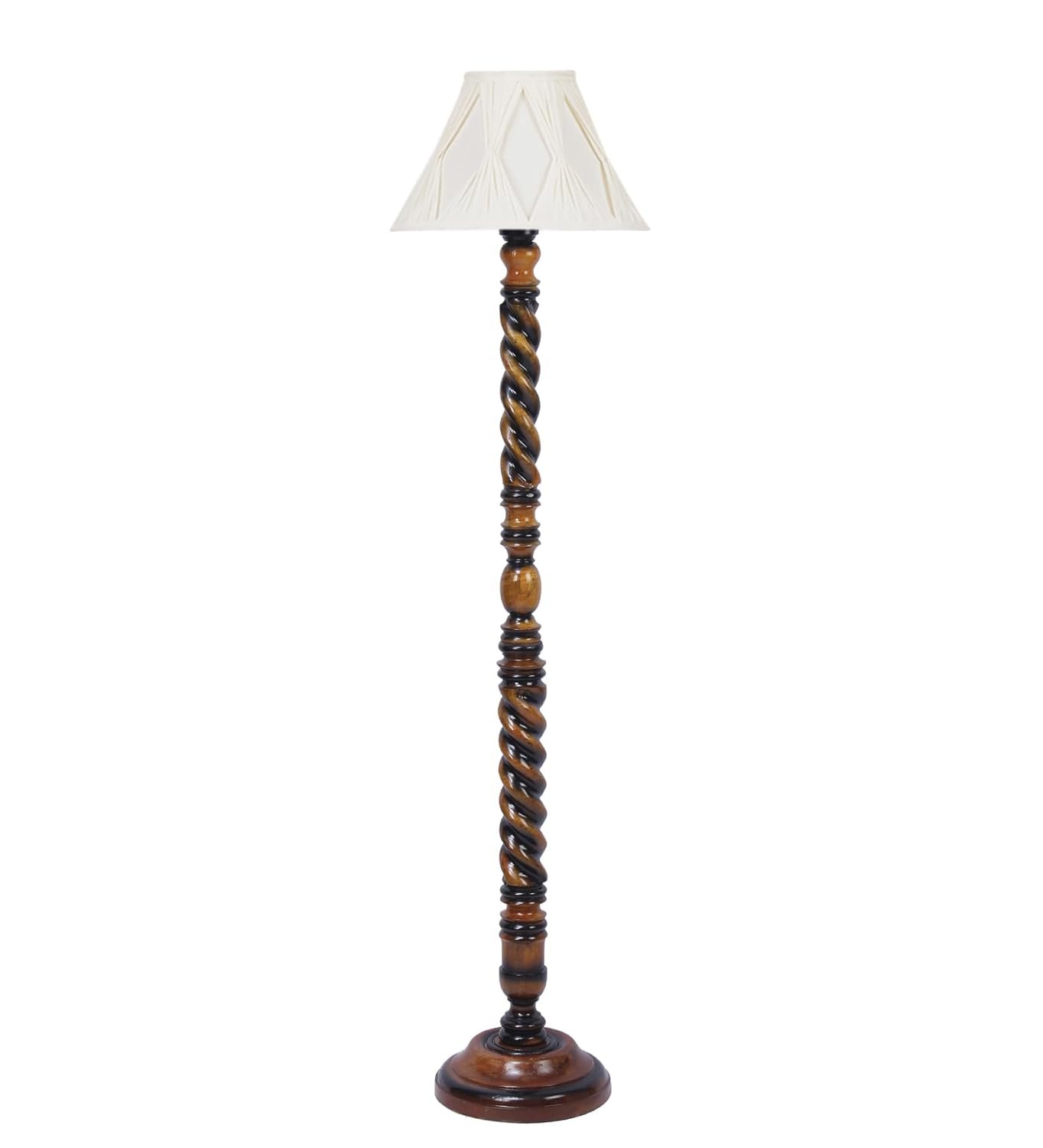 Vintage Cotton Curtain Pleated Shade Wood Floor Lamp -40(12x54.8inches)-Closed Snake