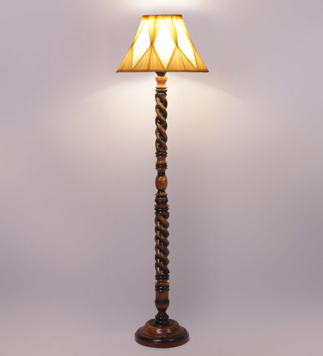 Vintage Cotton Curtain Pleated Shade Wood Floor Lamp -40(12x54.8inches)-Closed Snake