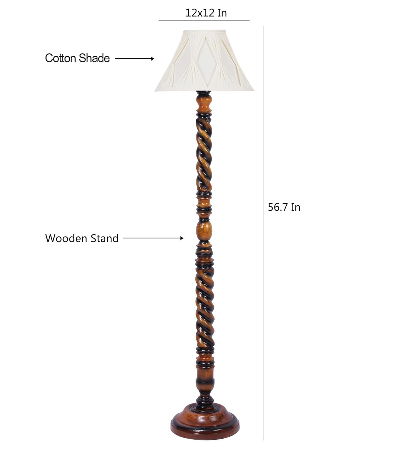 Vintage Cotton Curtain Pleated Shade Wood Floor Lamp -40(12x54.8inches)-Closed Snake