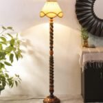 Vintage Cotton Shade Wood Floor Lamp -41-(12×54.8inches)-Closed Snake