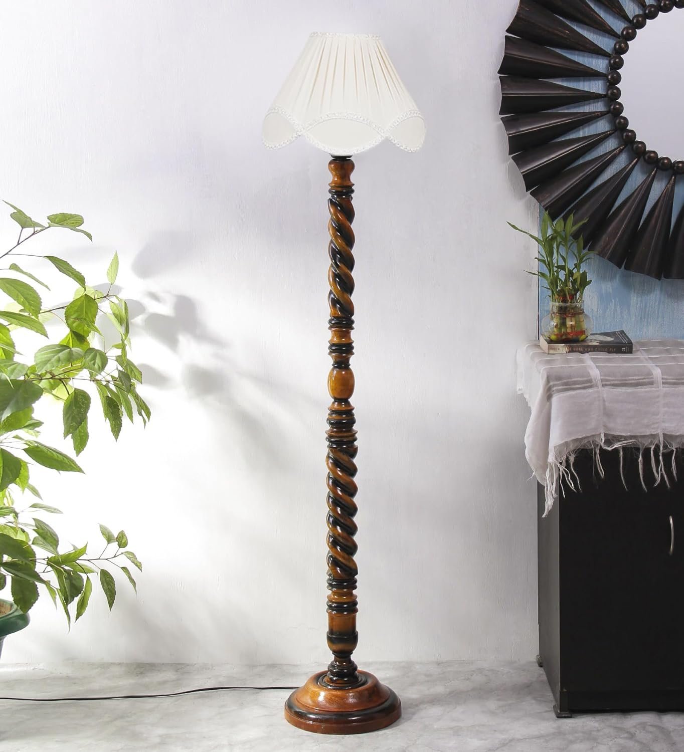 Vintage Cotton Shade Wood Floor Lamp -41-(12x54.8inches)-Closed Snake