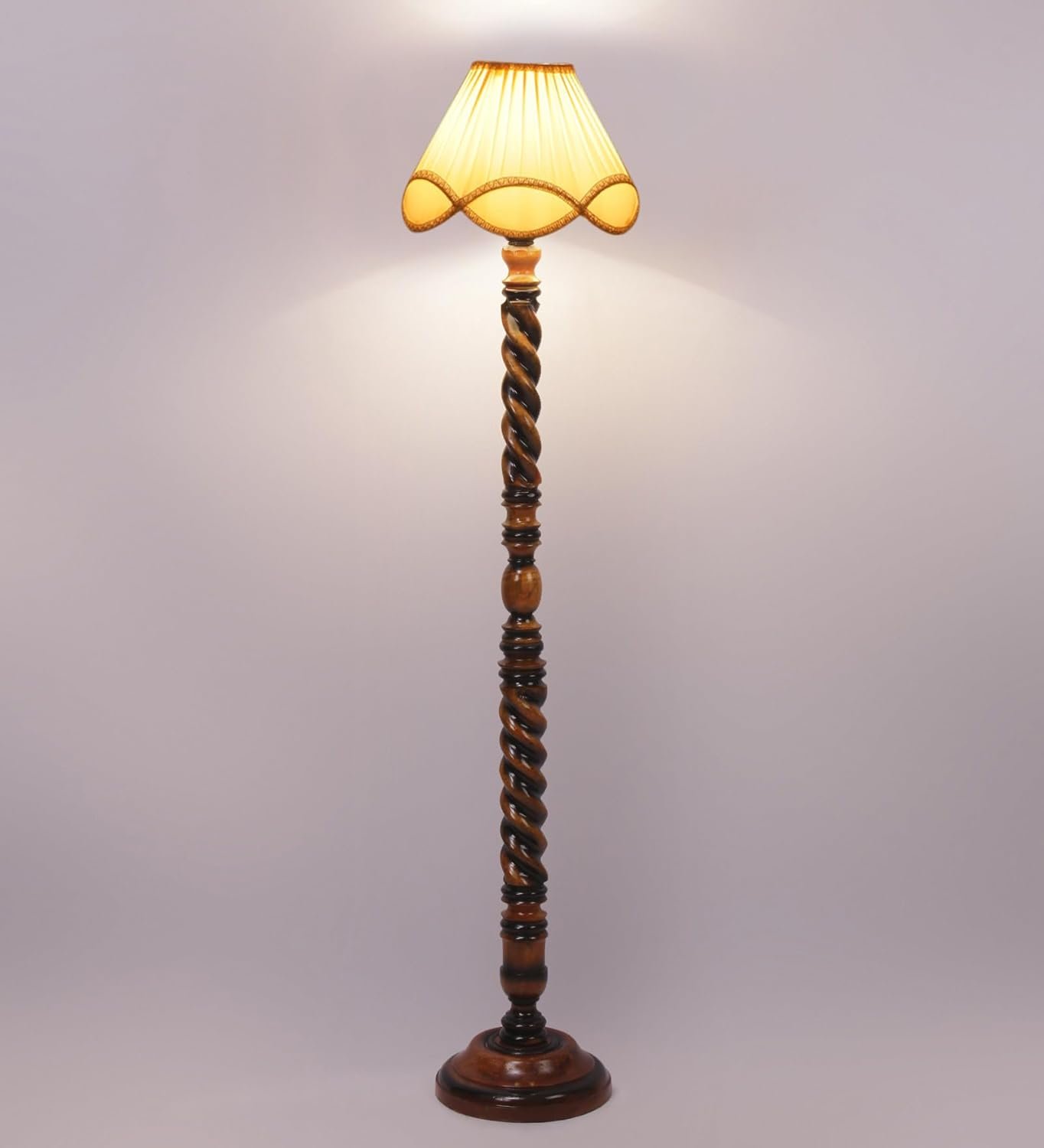 Vintage Cotton Shade Wood Floor Lamp -41-(12x54.8inches)-Closed Snake