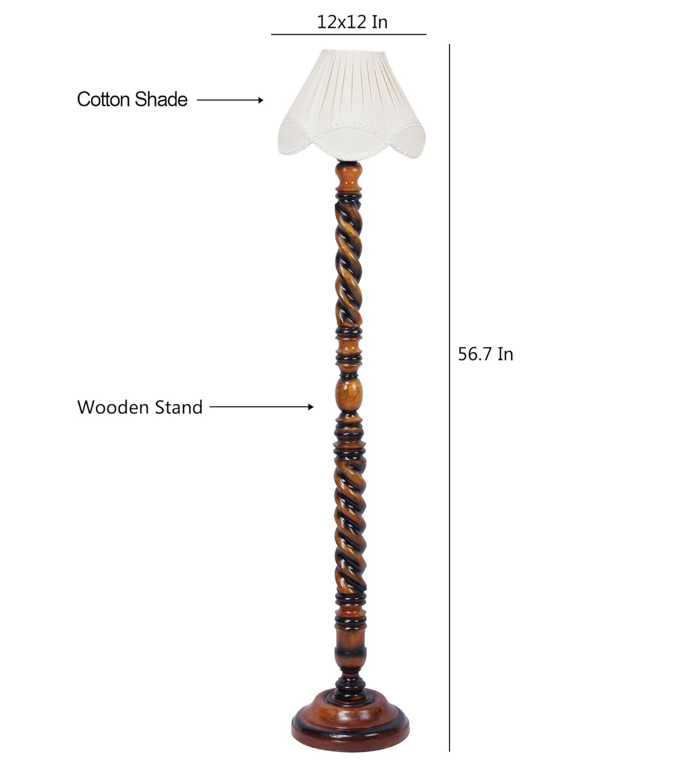 Vintage Cotton Shade Wood Floor Lamp -41-(12x54.8inches)-Closed Snake