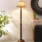 Cotton Straight Pleated Wooden Floor Lamp -42-(12×54.8inches)-Closed Snake