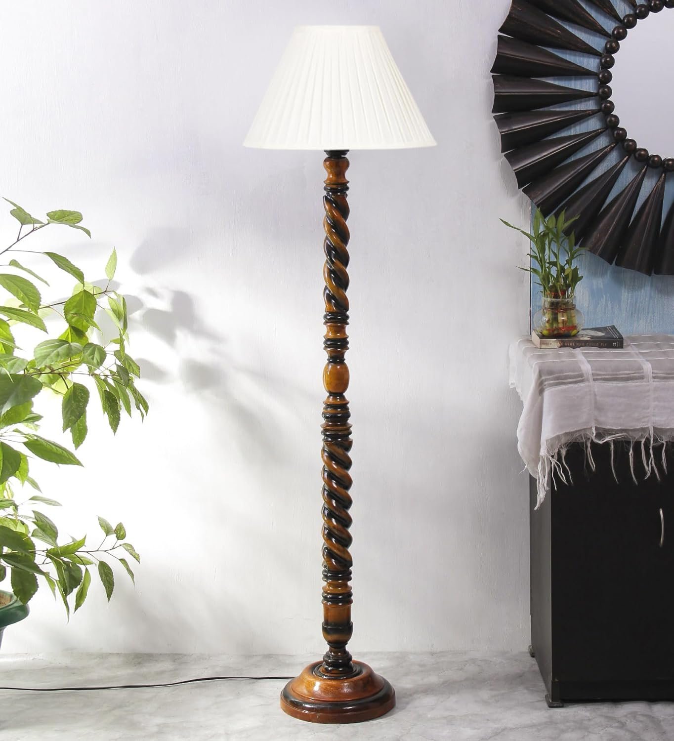 Cotton Straight Pleated Wooden Floor Lamp -42-(12x54.8inches)-Closed Snake