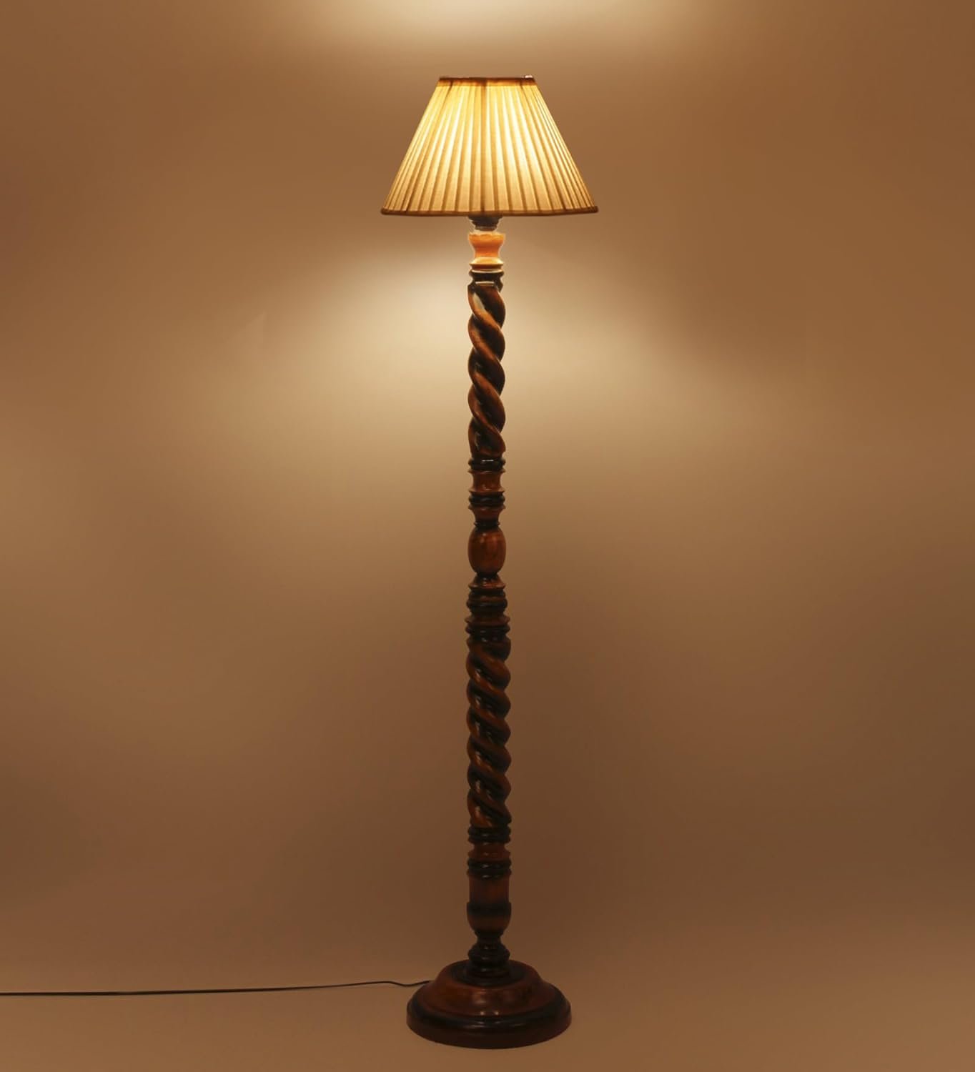 Cotton Straight Pleated Wooden Floor Lamp -42-(12x54.8inches)-Closed Snake